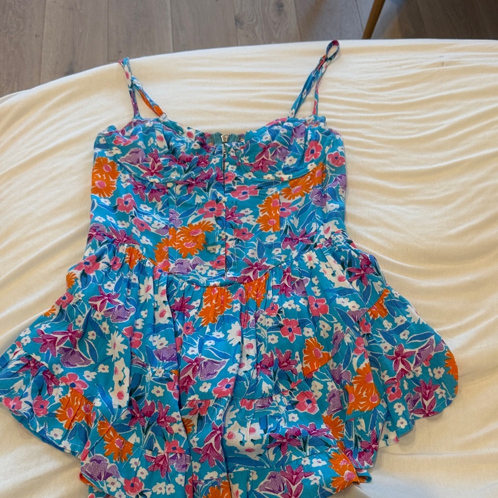 Floral Blue and Orange Romper